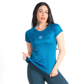 Camiseta Feminina Dry Fit Lobo Geometrico Azul Safira