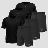 Kit 3 Camisetas Dry Fit Preto + 3 Bermudas Pretas