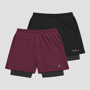 Kit 2 Bermudas Compressão Vinho e Preto