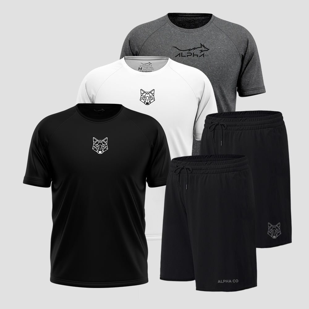 Kit 5 Peças Dry Fit: 3 Camisetas + 2 Shorts